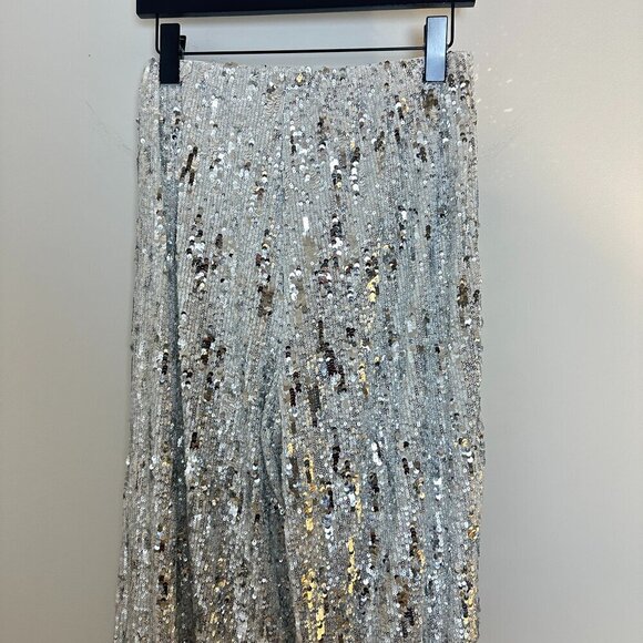 TOPSHOP Sequin Wide Leg Pants in Silver Size US 8-10 - Picture 8 of 9